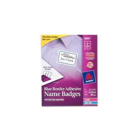 Avery Avery Adhesive Name Badge Labels, 2-1/3" x 3-3/8", Blue Border, 400/Box 5895